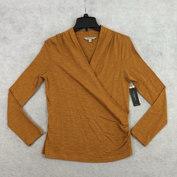 Liverpool Los Angeles Slub Jersey Faux Wrap Top S Rich Gold Modal Cotton NWT - Picture 3 of 12